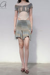 RUI segment dyeing lit low -waist short skirt RSS23KN05 dawn yellow and blue gradient